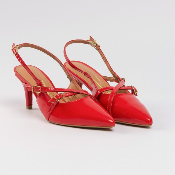 Slingback Chanel Vizzano Salto Fino Médio Verniz Vermelho - Imagem 4