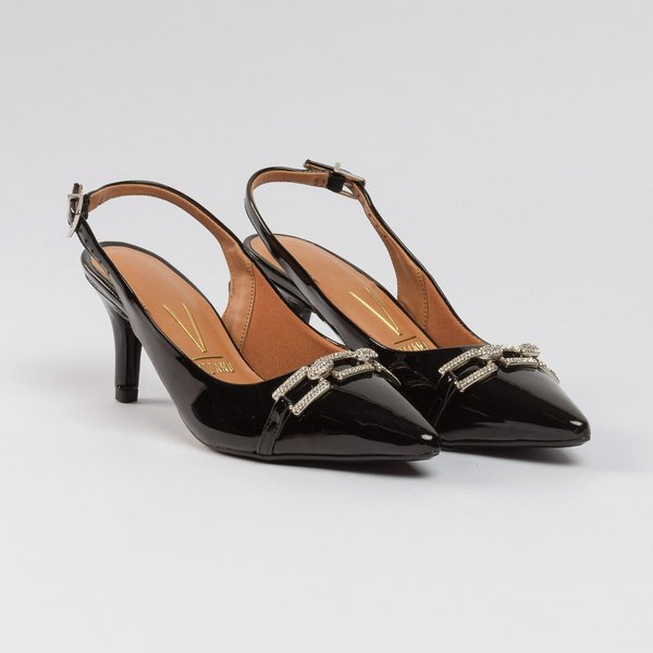 Slingback Vizzano Salto Fino Bico Fino Verniz Preto - Imagem 4