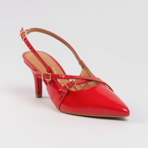 Slingback Chanel Vizzano Salto Fino Médio Verniz Vermelho