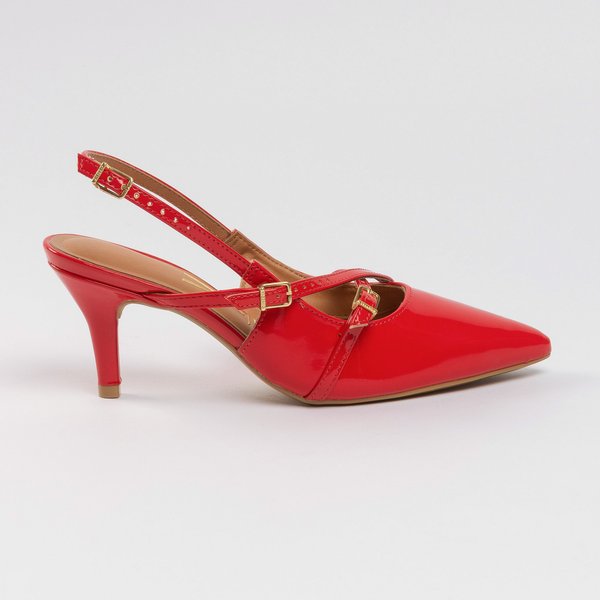 Slingback Chanel Vizzano Salto Fino Médio Verniz Vermelho - Imagem 2
