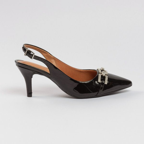 Slingback Vizzano Salto Fino Bico Fino Verniz Preto - Imagem 2