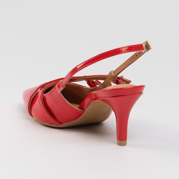 Slingback Chanel Vizzano Salto Fino Médio Verniz Vermelho - Imagem 5