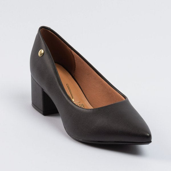 Scarpin Vizzano Salto Bloco Médio Bico Fino Preto