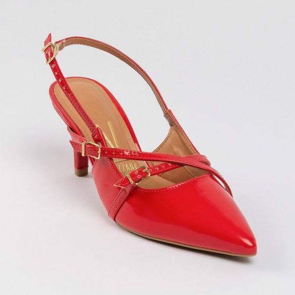 Slingback Chanel Vizzano Salto Fino Médio Verniz Vermelho - Imagem 3