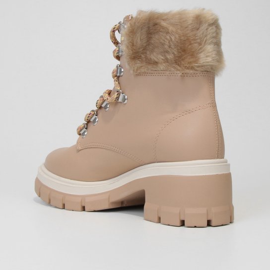 Bota Coturno Vizzano Tratorada Pelo Feminina – Bege - Imagem 3