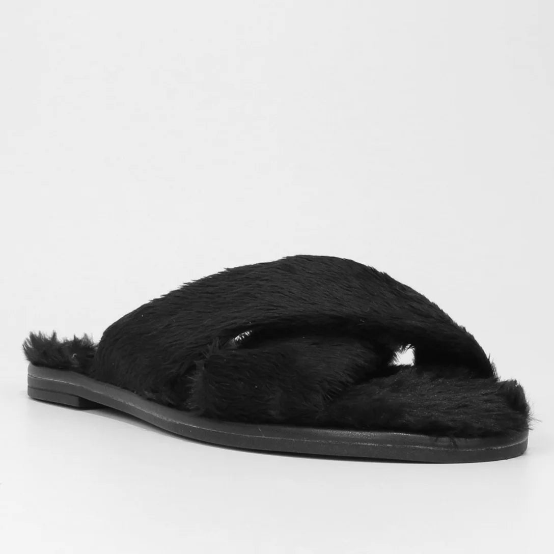 Rasteira Vizzano Pelo Tiras Cruzadas Feminina – Preto - Imagem 2