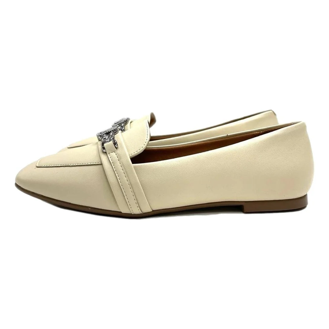Sapato Feminino Mocassim Vizzano Fivela Corrente – Creme - Imagem 2