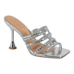 Tamanco Vizzano Salto Alto Fino Festa Brilho Leve Feminino – Prata