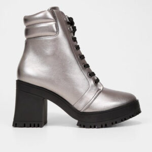 Bota Coturno Vizzano Metalizada Salto Alto Feminina – Prata