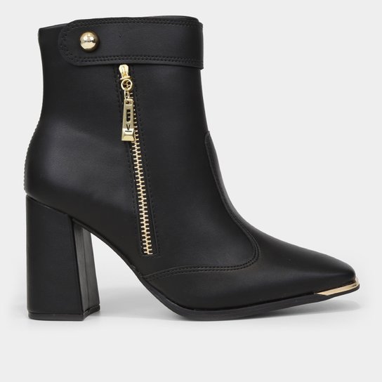 Bota Cano Curto Vizzano Bico Quadrado Salto Bloco – Preto