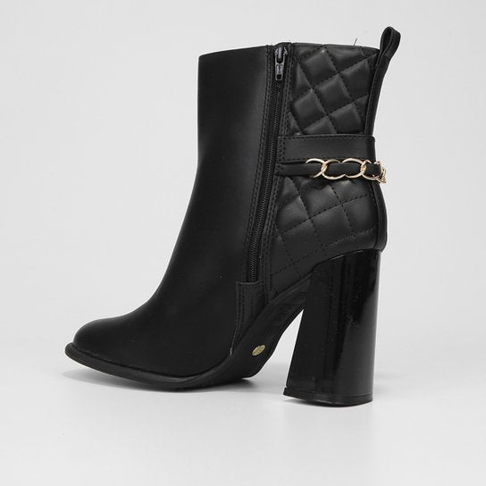 Bota Cano Curto Vizzano Matelassê Salto Alto Feminina – Preto - Imagem 3