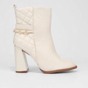 Bota Cano Curto Vizzano Matelassê Salto Alto Feminina – Off White
