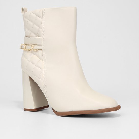 Bota Cano Curto Vizzano Matelassê Salto Alto Feminina – Off White - Imagem 2