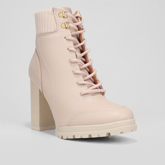 Bota Coturno Cano Curto Vizzano knit Salto Alto Grosso Feminina – Off White - Imagem 2