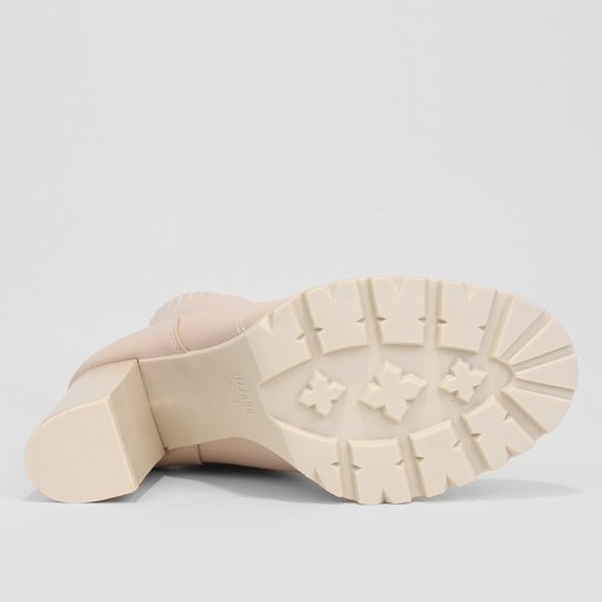 Bota Coturno Cano Curto Vizzano knit Salto Alto Grosso Feminina – Off White - Imagem 3