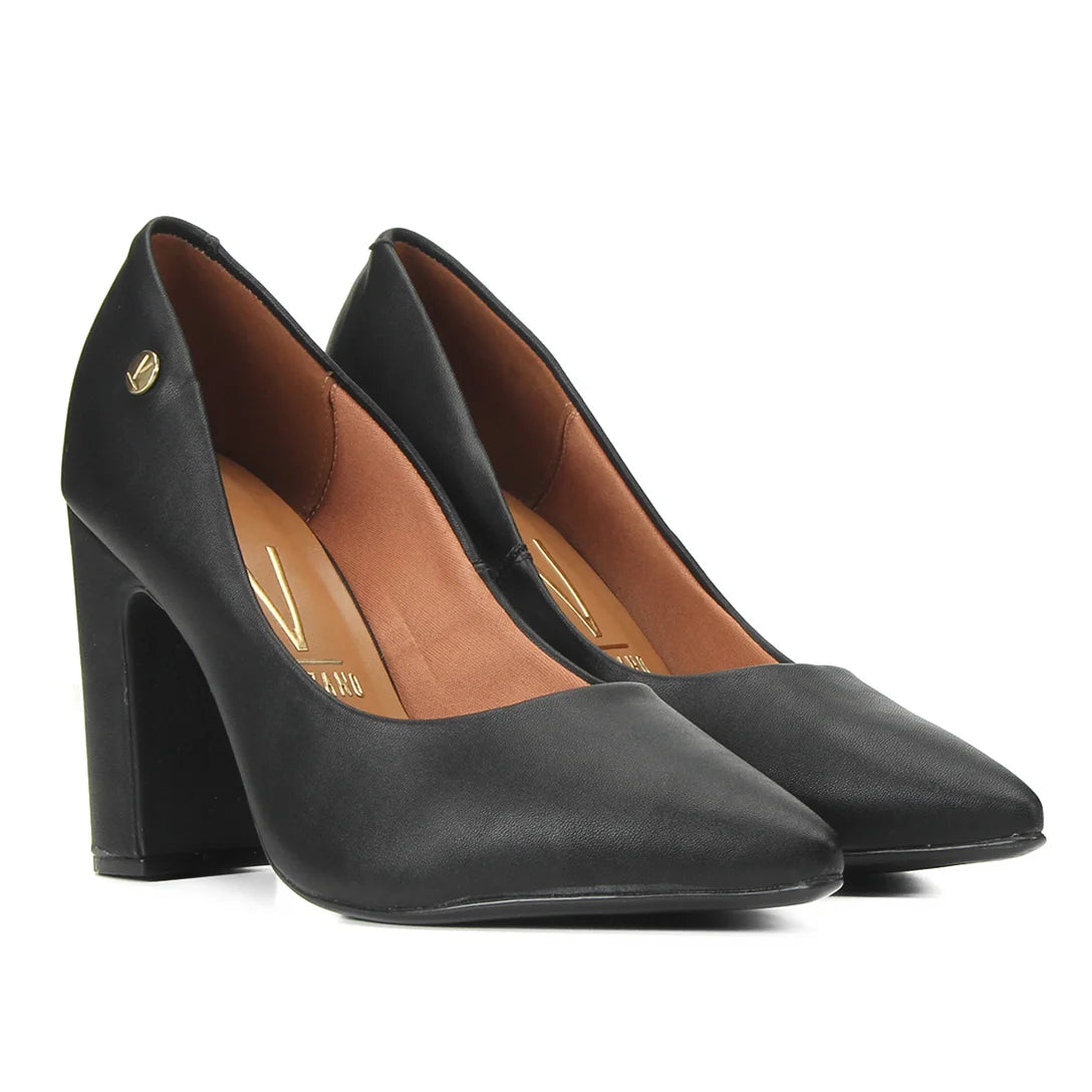 Scarpin Vizzano Bico Fino Salto Bloco Alto – Preto - Imagem 2