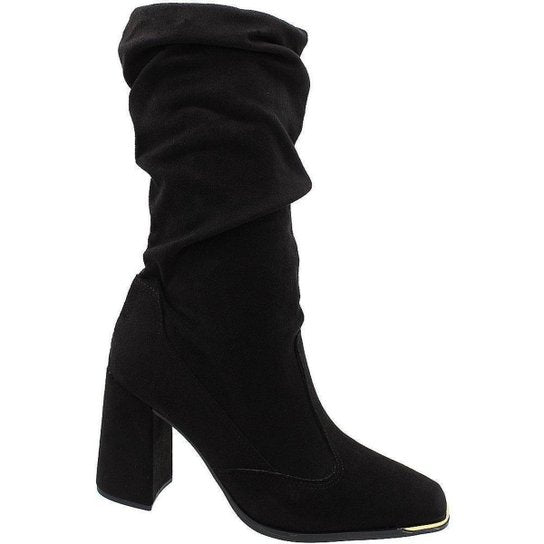 Bota Slouch Vizzano Strech Duo Cano Médio Camurça Zíper Salto Alto Feminina – Preto - Imagem 2