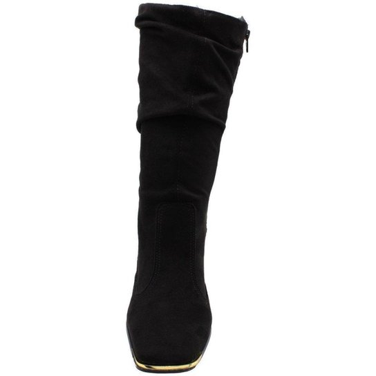 Bota Slouch Vizzano Strech Duo Cano Médio Camurça Zíper Salto Alto Feminina – Preto - Imagem 4