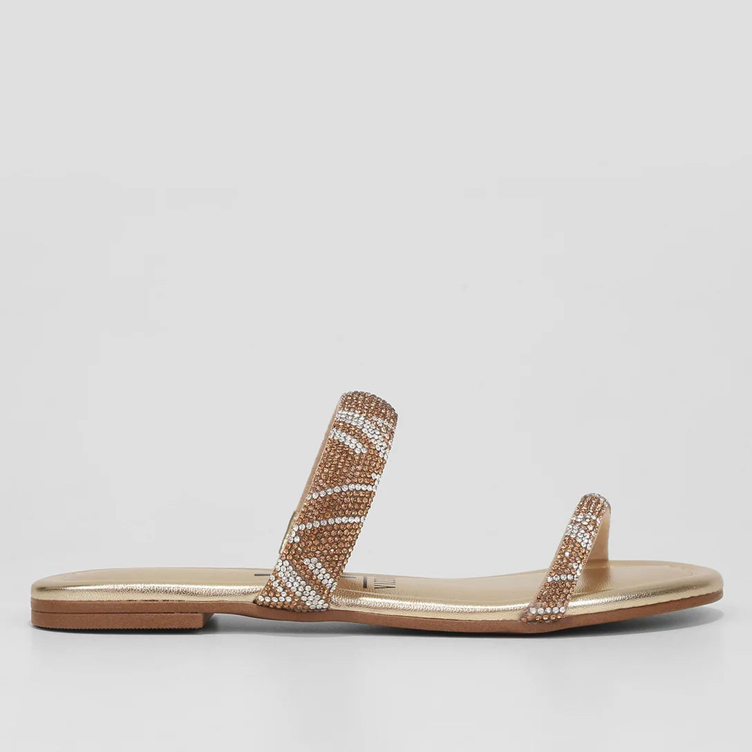 Rasteira Vizzano Metalizada Strass – Dourado