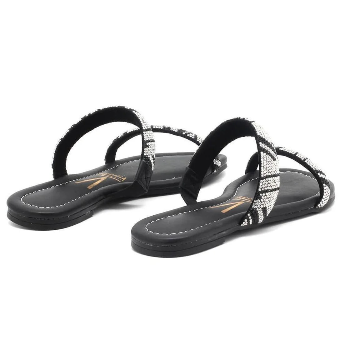 Tamanco Vizzano Rasteira Slide Brilho Strass Feminino – Preto - Imagem 2