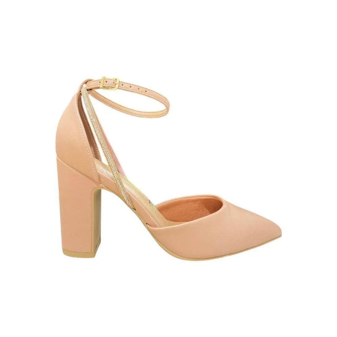 Scarpin feminino vizzano pelica tira brilhante – Nude