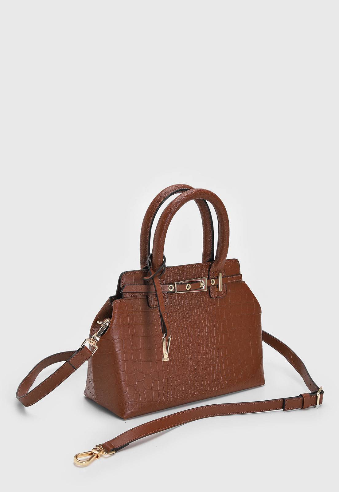 Bolsa Tiracolo Vizzano Croco Alça Dupla Marrom - Imagem 2
