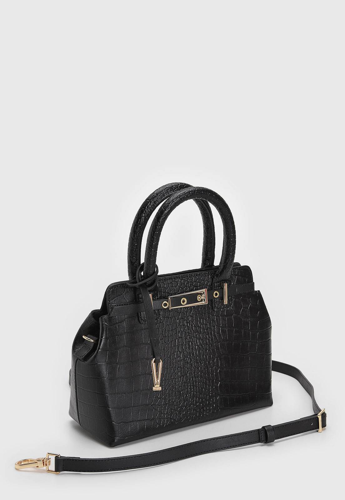 Bolsa Tiracolo Vizzano Croco Alça Dupla Preta - Imagem 3