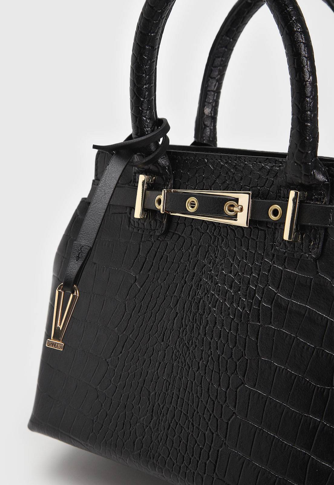 Bolsa Tiracolo Vizzano Croco Alça Dupla Preta - Imagem 4